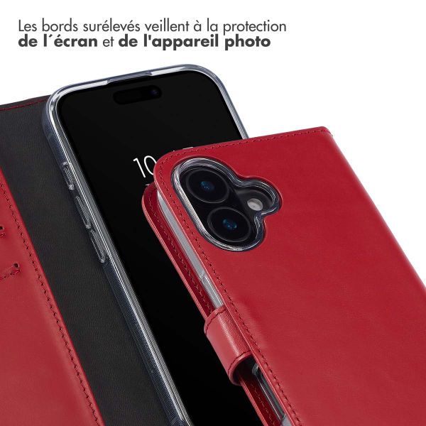 Selencia Étui de téléphone portefeuille en cuir véritable iPhone 16 Plus - Rouge