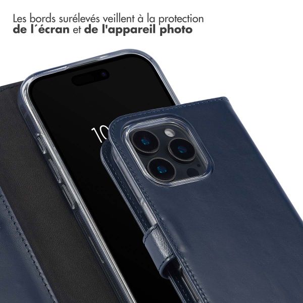 Selencia Étui de téléphone portefeuille en cuir véritable iPhone 16 Pro - Bleu