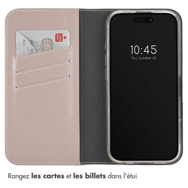 Selencia Étui de téléphone portefeuille en cuir véritable iPhone 16 Pro - Dusty Pink