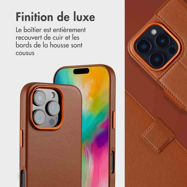 Accezz Étui de téléphone portefeuille en cuir 2-en-1 avec MagSafe iPhone 16 Pro Max - Sienna Brown