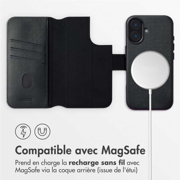 Accezz Étui de téléphone portefeuille en cuir 2-en-1 avec MagSafe iPhone 16  - Onyx Black