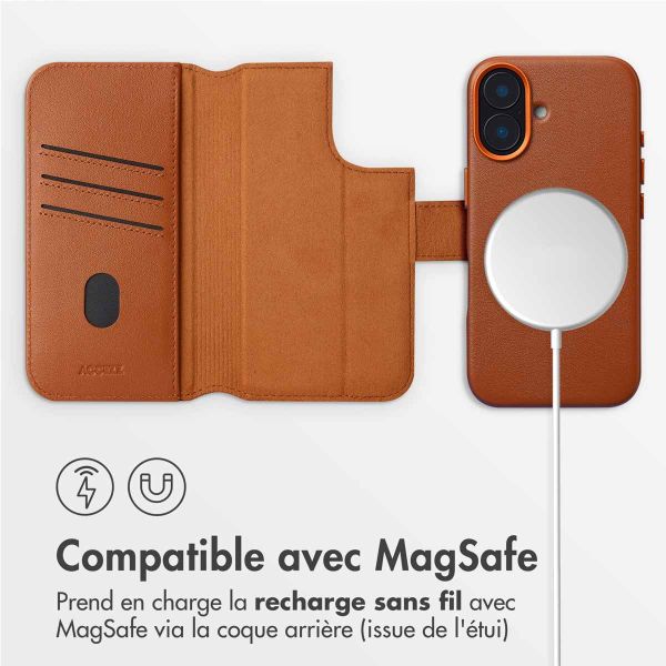 Accezz Étui de téléphone portefeuille en cuir 2-en-1 avec MagSafe iPhone 16  - Sienna Brown