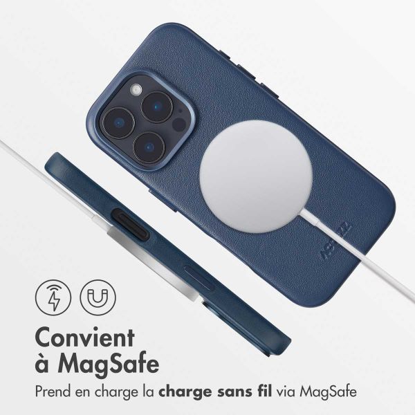 Accezz Coque arrière en cuir avec MagSafe iPhone 16 Pro - Nightfall Blue