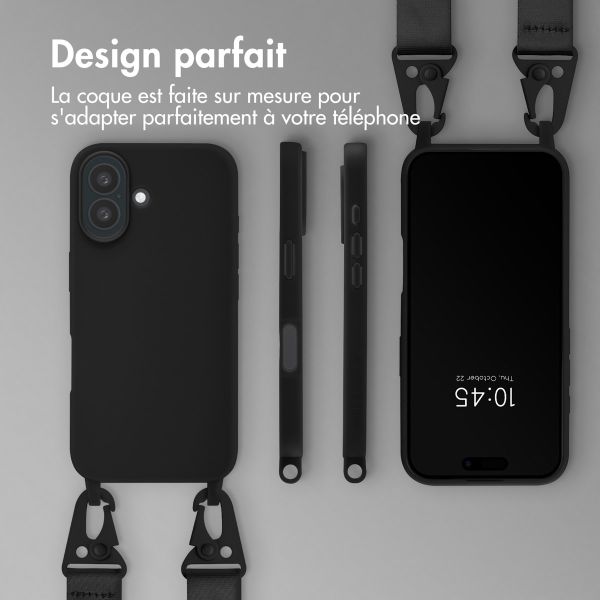 Selencia Coque silicone avec cordon amovible iPhone 16 - Noir