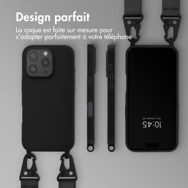 Selencia Coque silicone avec cordon amovible iPhone 16 Pro Max - Noir