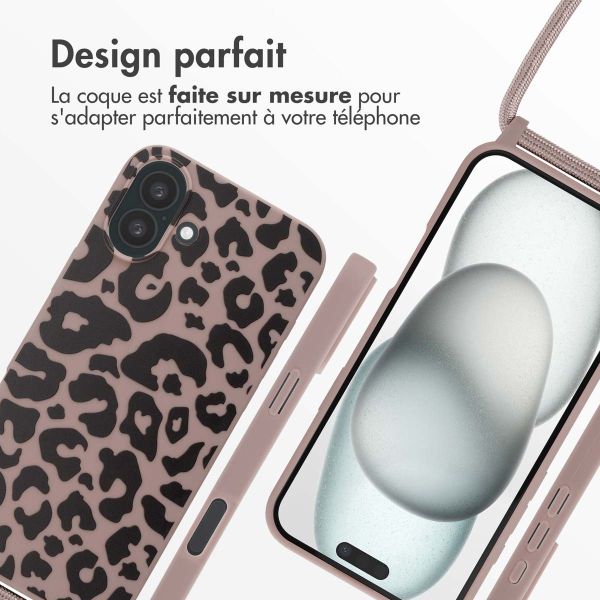 imoshion Coque design en silicone avec cordon iPhone 16 Plus - Animal Pink