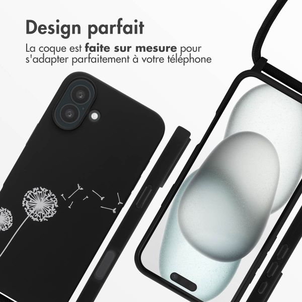 imoshion Coque design en silicone avec cordon iPhone 16 Plus - Dandelion Black