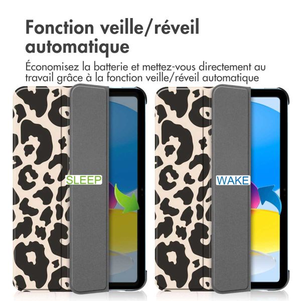 imoshion Coque tablette Trifold iPad 10 (2022) 10.9 pouces - Leopard