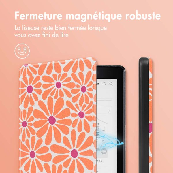 imoshion Design Slim Hard Case Sleepcover Kobo Aura One - Orange Flowers Connect