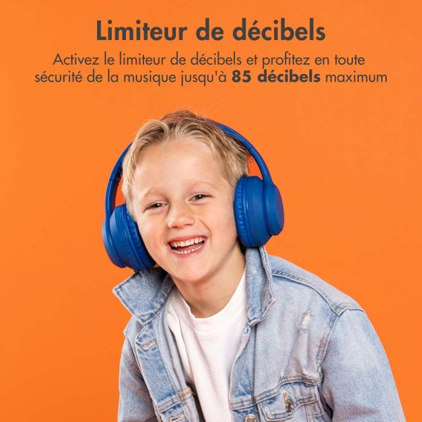 imoshion Casque pour enfants Bluetooth LED - Casque sans fil avec limiteur de décibels + Câble AUX - Cobalt Blue