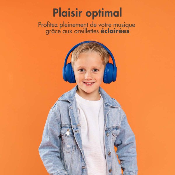 imoshion Casque pour enfants Bluetooth LED - Casque sans fil avec limiteur de décibels + Câble AUX - Cobalt Blue