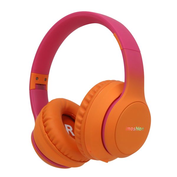 imoshion Casque pour enfants Bluetooth LED - Casque sans fil avec limiteur de décibels + Câble AUX - Hot Pink / Apricot Crush Orange