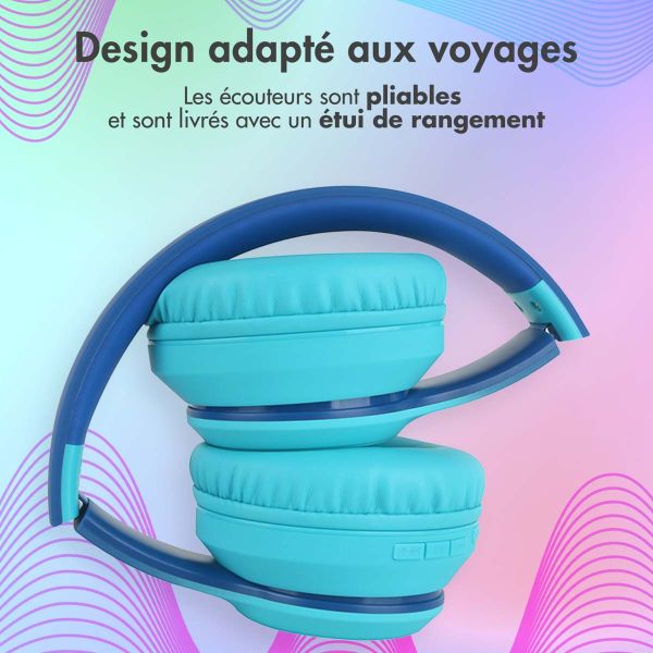 imoshion Casque pour enfants Bluetooth LED - Casque sans fil avec limiteur de décibels + Câble AUX - Cobalt Blue / Soft Blue