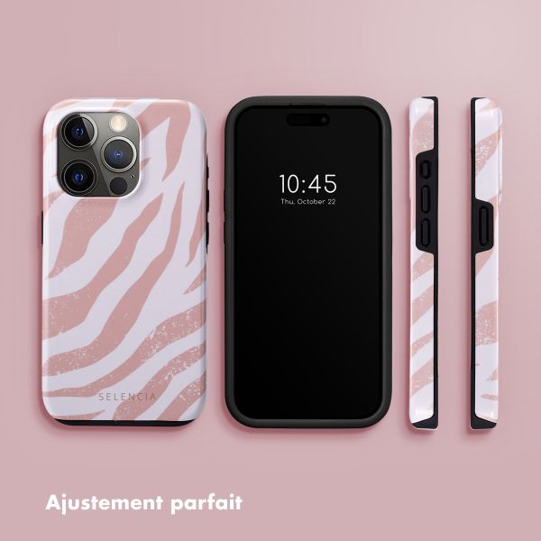 Selencia Coque arrière Vivid iPhone 15 Pro - Colorful Zebra Old Pink