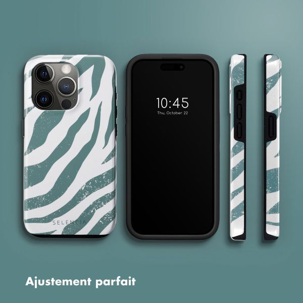 Selencia Coque arrière Vivid iPhone 15 Pro - Colorful Zebra Pine Blue