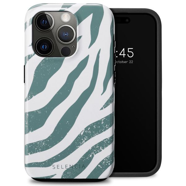 Selencia Coque arrière Vivid iPhone 15 Pro - Colorful Zebra Pine Blue