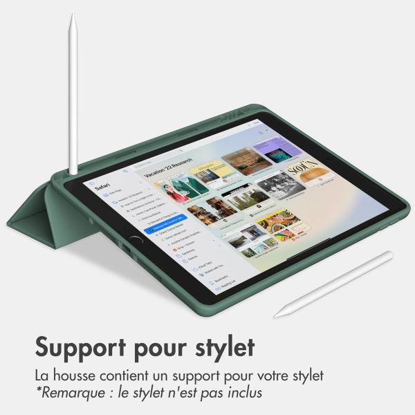 Accezz Étui de téléphone portefeuille Smart Silicone iPad 9 (2021) 10.2 / iPad 8 (2020) 10.2 / iPad 7 (2019) 10.2 - Vert foncé