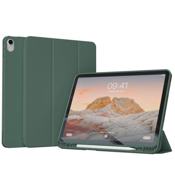 Accezz Étui de téléphone portefeuille Smart Silicone iPad Air 11 pouces (2024) M2 / Air 5 (2022) / iPad Air 4 (2020) - Vert foncé