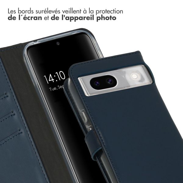 Selencia Étui de téléphone portefeuille en cuir véritable Google Pixel 8a - Bleu