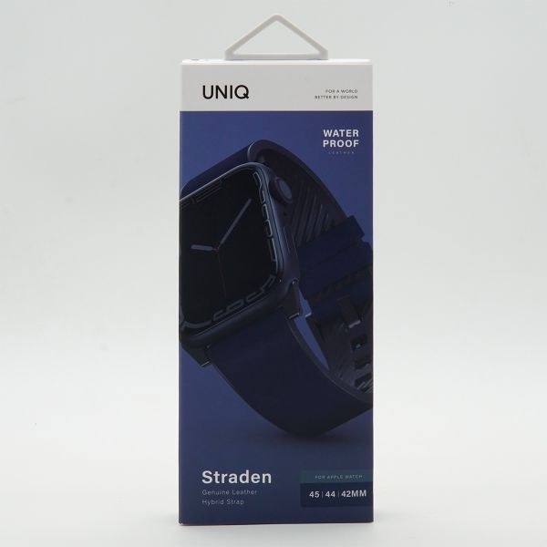 Uniq Bracelet cuir Straden Waterproof Apple Watch 1-9 / SE / Ultra (2) - 42/44/45/49 mm - Bleu de Prusse