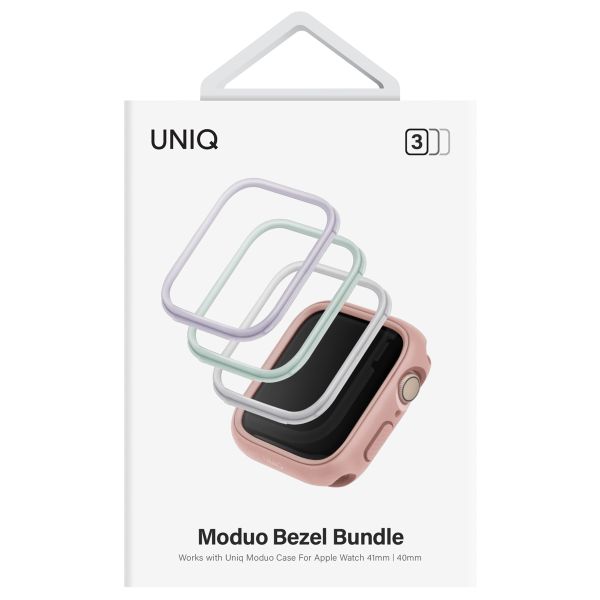 Uniq 3x Moduo Apple Watch Coque avec Lunette interchangeable Apple Watch 4-9 / SE - 41/40 mm - Sage / Lilac / White