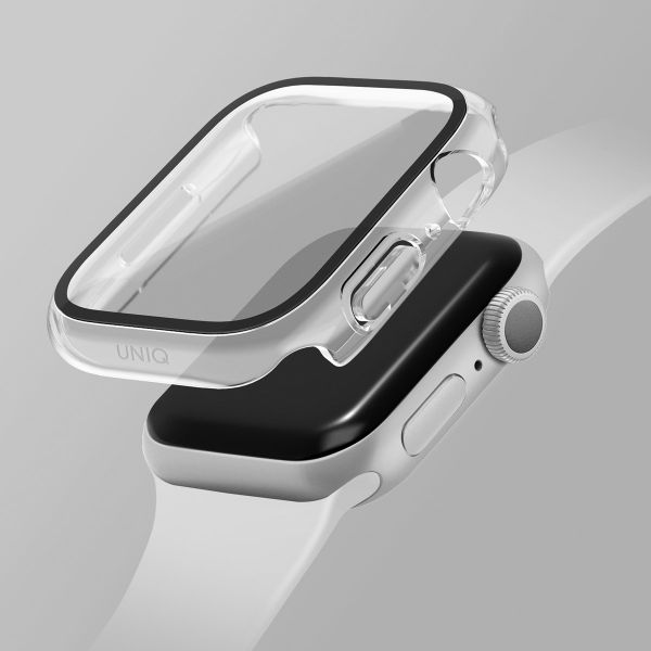 Uniq Nautic Coque Apple Watch avec protection d'écran en Verre Trempé Étanche Apple Watch 7-9 / SE - 41 mm - Dove (Clear)