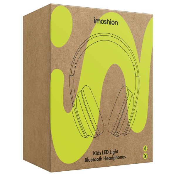 imoshion Casque pour enfants Bluetooth LED - Casque sans fil avec limiteur de décibels + Câble AUX - Petrol Green / Lime