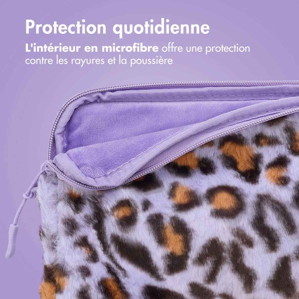 imoshion Pochette ordinateur Fluffy 15-16 pouces - Leopard Lilac