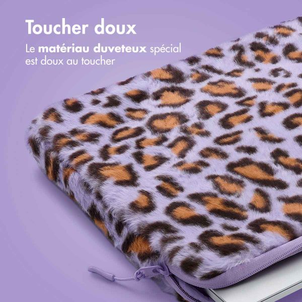 imoshion Pochette ordinateur Fluffy 13-14 pouces - Leopard Lilac