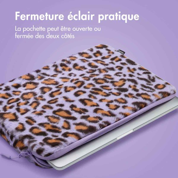 imoshion Pochette ordinateur Fluffy 15-16 pouces - Leopard Lilac