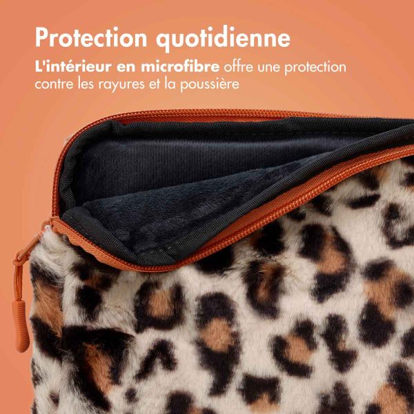 imoshion Pochette ordinateur Fluffy 15-16 pouces - Leopard Orange