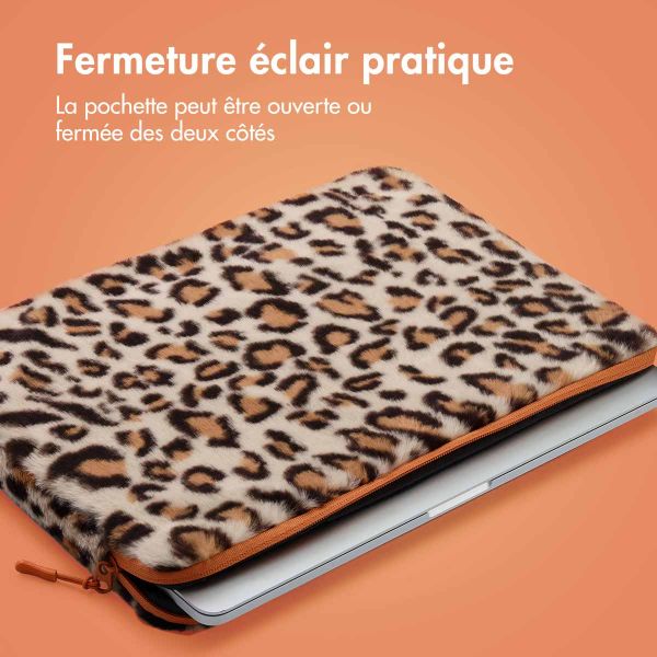 imoshion Pochette ordinateur Fluffy 15-16 pouces - Leopard Orange