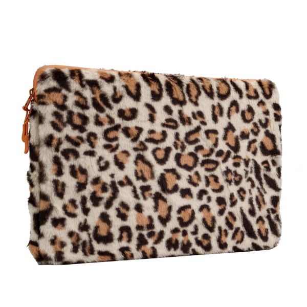 imoshion Pochette ordinateur Fluffy 13-14 pouces - Leopard Orange