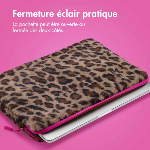 imoshion Pochette ordinateur Fluffy 15-16 pouces - Leopard Pink