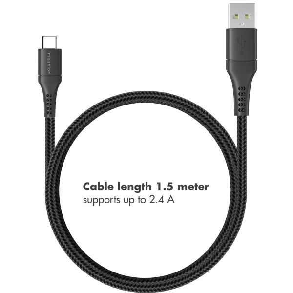 iMoshion Câble USB-C vers USB Samsung Galaxy A21s - Textile tressé - 1,5 mètres - Noir