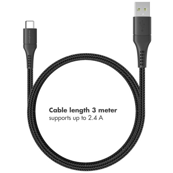 imoshion Câble USB-C vers USB Samsung Galaxy A34 (5G) - Textile tressé - 3 mètres - Noir