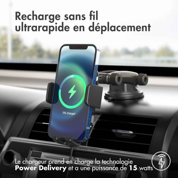 Accezz Support de téléphone de voiture iPhone 12 - Chargeur sans fil - Tableau de bord et pare-brise - Noir