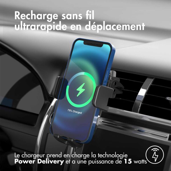 Accezz Support de téléphone pour voiture Google Pixel 6a - Chargeur sans fil - Grille d'aération - Noir