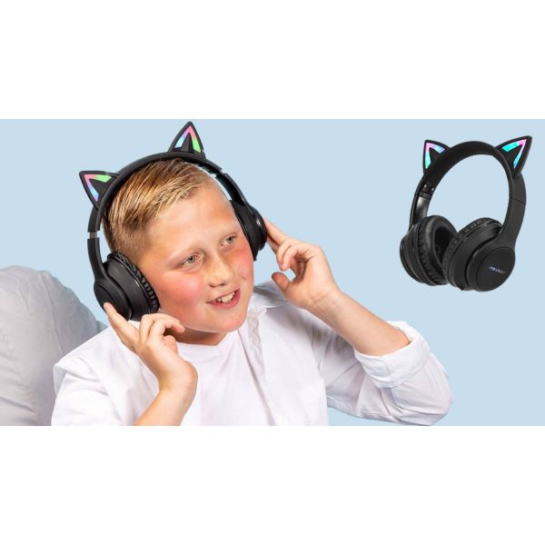 imoshion Casque pour enfants Bluetooth LED oreilles de chat - Casque sans fil + Câble AUX - Jaune