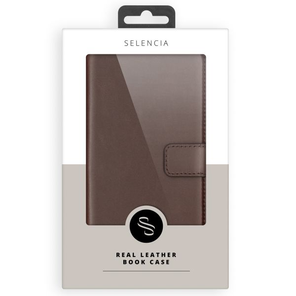 Selencia Étui de téléphone portefeuille en cuir véritable Samsung Galaxy S23 Ultra - Brun