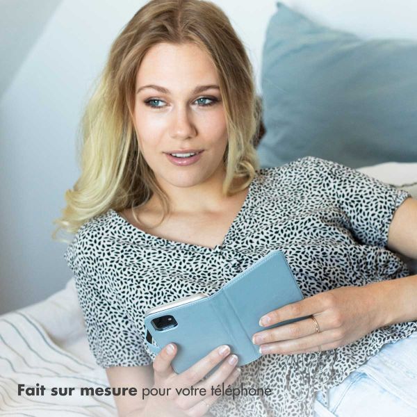 Selencia Étui de téléphone portefeuille en cuir véritable Samsung Galaxy A15 (5G/4G) - Air Blue