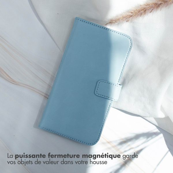 Selencia Étui de téléphone portefeuille en cuir véritable S21 FE - Bleu clair