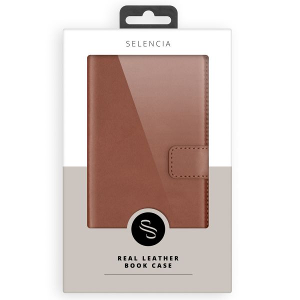 Selencia Étui de téléphone portefeuille en cuir véritable iPhone 14 Plus - Brun clair