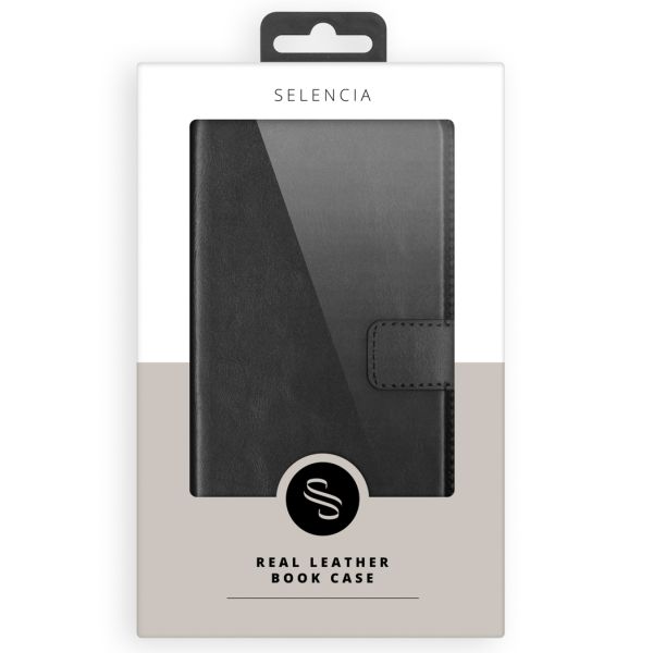 Selencia Étui de téléphone portefeuille en cuir véritable iPhone 14 Pro - Noir