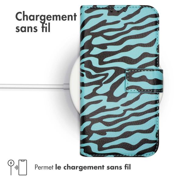 imoshion ﻿Étui de téléphone portefeuille Design iPhone 12 (Pro) - Black Blue Stripes