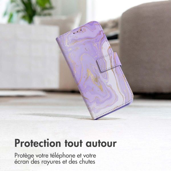 iMoshion Étui de téléphone portefeuille Design iPhone 14 - Purple Marble