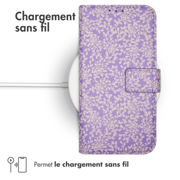 imoshion ﻿Étui de téléphone portefeuille Design Samsung Galaxy S22 - Purple White Flowers