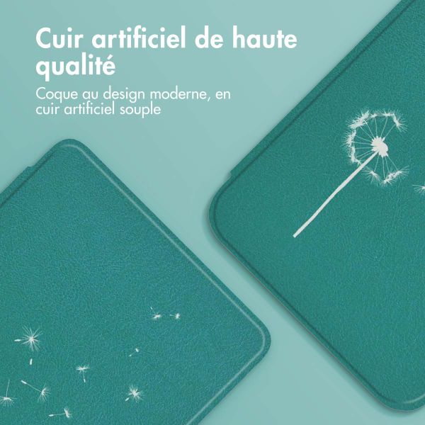 imoshion Design Slim Hard Sleepcover avec support Kobo Libra 2 / Tolino Vision 6 - Green Dandelion