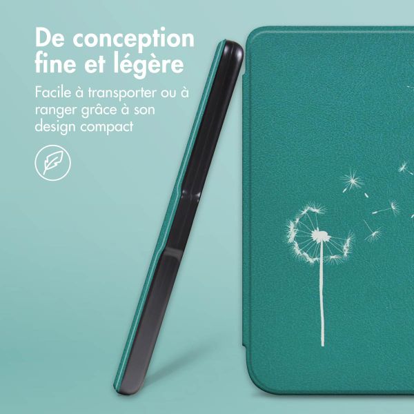 imoshion Design Slim Hard Sleepcover avec support Kobo Libra 2 / Tolino Vision 6 - Green Dandelion