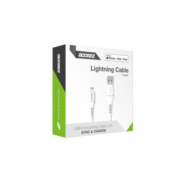 Accezz Câble Lightning vers USB iPhone 6s Plus - Certifié MFi - 1 mètre - Blanc
